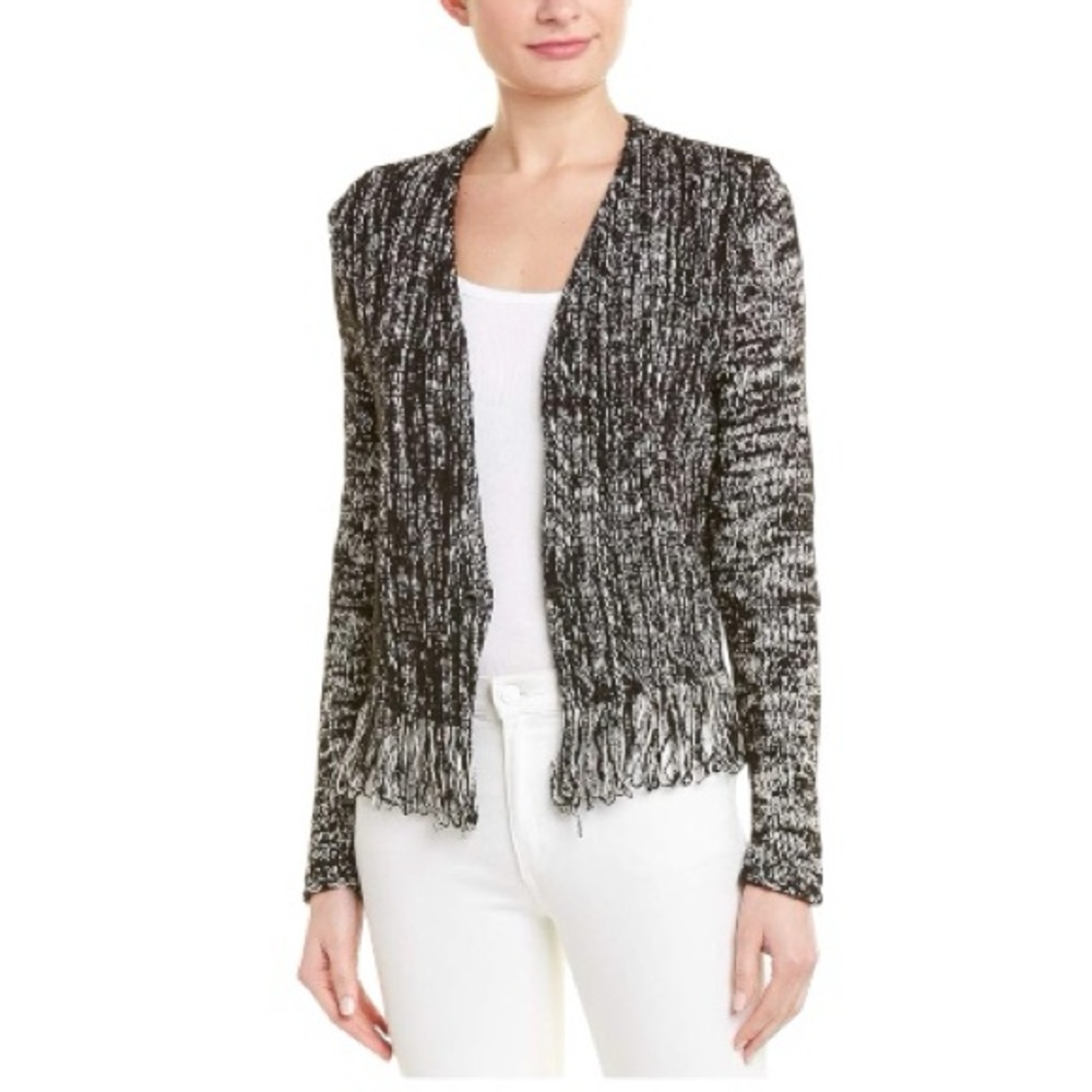 NWT NIC+ZOE Black Mix Fringe Cardigan Size S Bar & Ring Closure $168